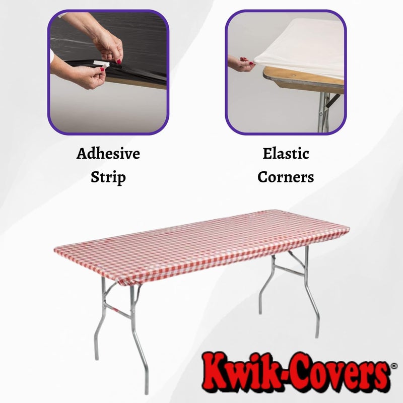 Kwik-Covers 8' Rectangle Plastic Table Covers 30" x 96", Bundle of 5 (Red Gingham) - Image 3